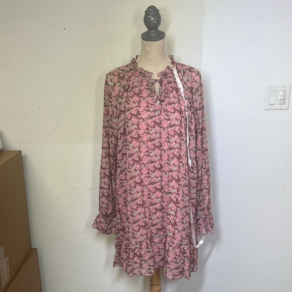 NWT Missguided Tie Neck Double Layered Smock Dress Floral - Picture 13 of 13
